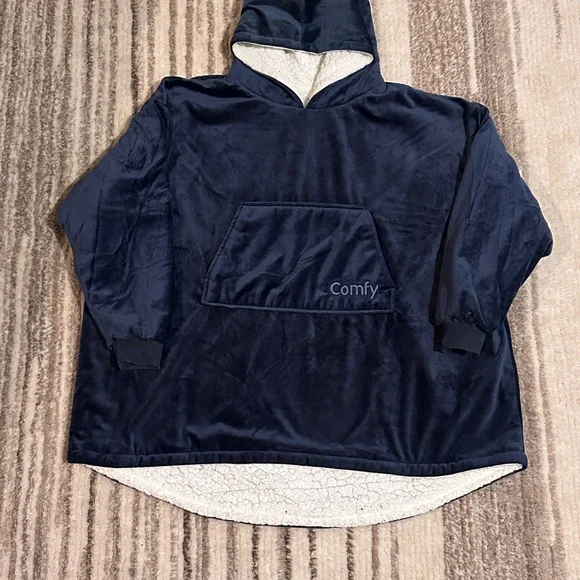 The Comfy Navy Blue Hooded Blanket Sweatshirt - Picture 1 of 2